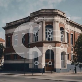 Intra Συλλεκτικό Ξύλινο Παζλ Plywood  4mm - Αστικό τούβλο κτίριο με παράθυρα και αυτοκίνητο Σε Ξύλινο Κουτί - Διαστάσεις Puzzle: 10x10 cm – 25 κομμάτια