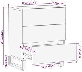 Κομοδίνο 50x34x62 εκ. από Μασίφ Ακατέργαστο Ξύλο Μάνγκο - Καφέ