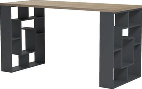 Γραφείο με ραφιέρα Labirent  pakoworld ανθρακί-sonoma 140x60x75εκ