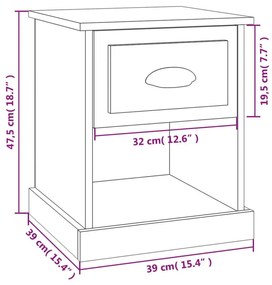 Κομοδίνο Γκρι Σκυρ. 39x39x47,5 εκ. από Επεξεργασμένο Ξύλο - Γκρι