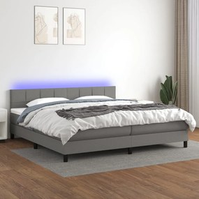 Κρεβάτι Boxspring με Στρώμα &amp; LED Σκ.Γκρι 200x200εκ. Υφασμάτινο - Γκρι