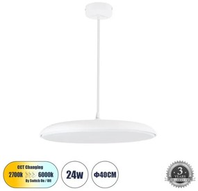 Κρεμαστό Φωτιστικό Οροφής Οβάλ LED 24W 2880lm BARON Globostar-61255-Λευκό 61255
