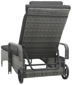 vidaXL Ξαπλώστρα Ανθρακί από Συνθετικό Ρατάν με Ρόδες