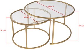 Σετ Τραπεζιών Σαλονιού Χρυσό DUNEN 80x80x43