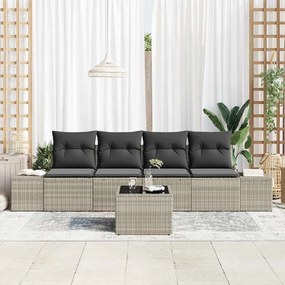 vidaXL Σετ Καναπέ Κήπου 5 Τεμαχίων  με Μαξιλάρια σε Ανοιχτό Γκρι - Πολυ Ράτταν