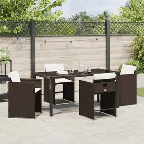 vidaXL Σέτ φαγητού για κήπο με μαξιλάρι 5 pcs Καφέ Πολυ ράταν