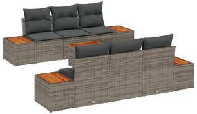 vidaXL Σετ καναπέ 7 κομματιών με μαξιλάρια Γκρι Πολυ Ρατάν Ακακία