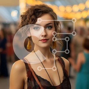 Intra Συλλεκτικό Ξύλινο Παζλ Plywood 4mm - Χαμογελαστή νεαρή γυναίκα με καφέ φόρεμα στο πάρτι Σε Ξύλινο Κουτί - Διαστάσεις Puzzle: 10x10 cm – 25 κομμάτια