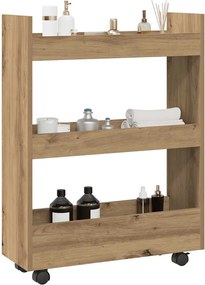 vidaXL Τρόλεϊ Αποθήκευσης Στενό 3 Επιπέδων Αρτισιανή Δρυς Επεξ. Ξύλο