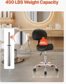 VEVOR Saddle Stool Swivel Stool with Backrest PU Leather Height Adjustable Black