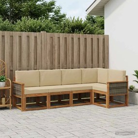 vidaXL Σειρά Καναπέ Εξωτερικού 5 pcs Φυσικό και Μπεζ Πολυεστέρας