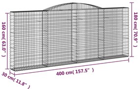 vidaXL Συρματοκιβώτια Τοξωτά 4 τεμ. 400x30x160/180 εκ. Γαλβαν. Ατσάλι