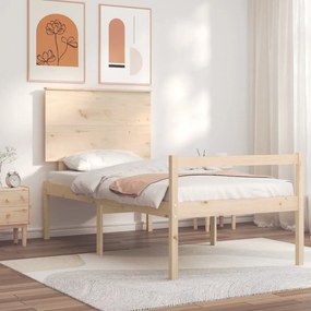 Κρεβάτι Ηλικιωμένου με Κεφαλάρι 100 x 200 εκ. από Μασίφ Ξύλο - Καφέ