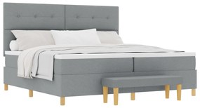 vidaXL Κρεβάτι με Στρώμα & Πάγκο Ανοιχτό Γκρι 200x200 εκ. Υφάσματος