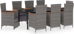 vidaXL Σετ Τραπεζαρίας Κήπου 9 Τεμαχίων Γκρι με Μαξιλάρια