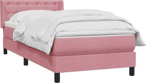 vidaXL Box Spring κρεβάτι με στρώμα ροζ 90x210 εκ. Βελούδινο