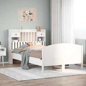 Κρεβάτι Βιβλιοθήκη Χωρίς Στρώμα Λευκό 135x190 εκ Μασίφ Πεύκο