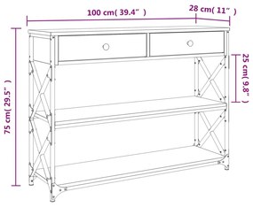 Τραπέζι Κονσόλα Καφέ Δρυς 100x28x75 εκ. Επεξεργασμένο Ξύλο - Καφέ