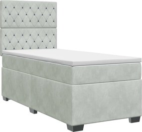 vidaXL Κρεβάτι box spring με στρώμα Ανοιχτό γκρι Μονό Βελούδο