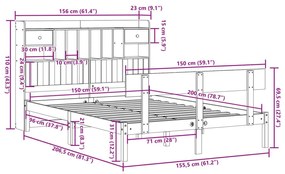 Κρεβάτι Βιβλιοθήκη Χωρίς Στρώμα 150x200 εκ Μασίφ Ξύλο Πεύκου - Λευκό