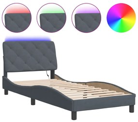 vidaXL Πλαίσιο Κρεβατιού με LED Σκούρο Γκρι 90x200 εκ. Βελούδινο