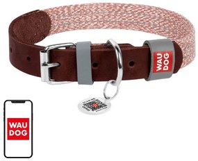 Leather dog collar with QR code Waudog size L w. 25mm, brown