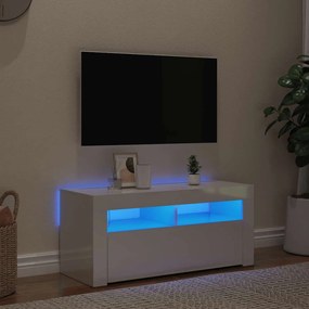 vidaXL Έπιπλο Τηλεόρασης με LED Γυαλιστερό Λευκό 90x35x40 εκ.