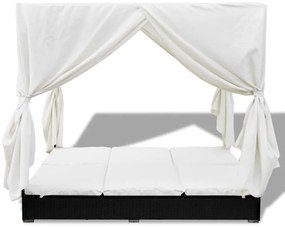 vidaXL Ξαπλώστρα Διπλή Μαύρη από Συνθετικό Ρατάν με Κουρτίνες