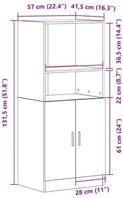 Ντουλάπι Κουζίνας Καπνιστή Δρυς 57x41,5x131,5 εκ. Επεξεργ. Ξύλο - Καφέ