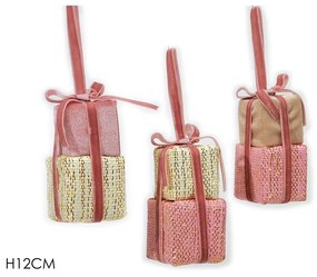Στολίδι Κρεμαστό Δώρα Με Φιόγκο Ροζ 12cm Σε 3 Σχέδια
