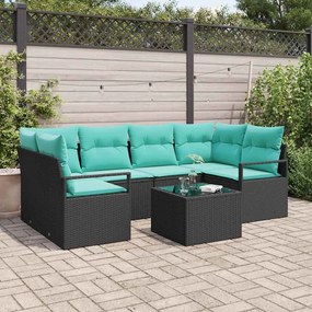 vidaXL Σετ Καναπέ 7 pcs Μαύρο και μπλε συνθετικό ρατάν
