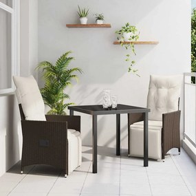 vidaXL Σέτ φαγητού για κήπο με μαξιλάρι 3 pcs Καφέ Πολυ ράταν