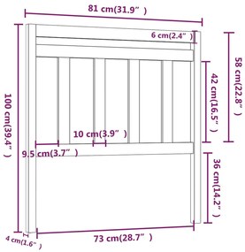 vidaXL Κεφαλάρι Κρεβατιού Μελί 81 x 4 x 100 εκ. από Μασίφ Ξύλο Πεύκου