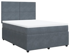 Κρεβάτι Boxspring με Στρώμα Σκούρο Γκρι 140x200 εκ. Βελούδινο - Γκρι