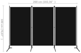 Διαχωριστικό Δωματίου με 3 Πάνελ Μαύρο 260 x 180 εκ.  - Μαύρο