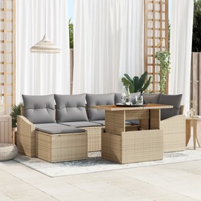 vidaXL Σετ Τραπεζαρίας Κήπου 7 Τεμαχίων με Μαξιλάρια Μπεζ Πολυ-ρατάν