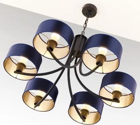 Κρεμαστό Πολύφωτο Arthur Φ78cm Μαύρο με Μπλε Ύφασμα