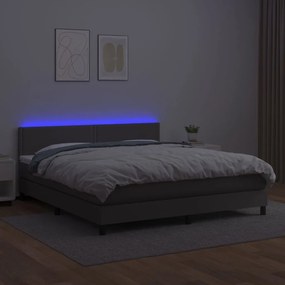 vidaXL Κρεβάτι Boxspring με Στρώμα & LED Γκρι 180x200 εκ. Συνθ. Δέρμα