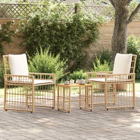 vidaXL Σετ Εξωτερικών Επίπλων 3 pcs Φυσικό και Κρέμα Λευκό