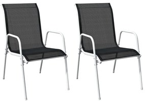 Καρέκλες Κήπου Στοιβαζόμενες 2 τεμ. Μαύρες από Ατσάλι/Textilene