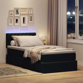 vidaXL LED Κρεβάτι αποθήκευσης με στρώμα Μαύρο 100 x 200 cm Βελούδο