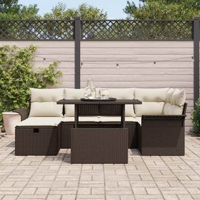vidaXL Σετ Καναπέ Κήπου με μαξιλάρι 7 pcs Καφέ Πολυ ράταν
