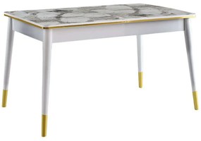 Τραπέζι Επεκτεινόμενο Flora 974NMB1549 146/181x90x78cm Marble Effect White-Gold Πλαστικό,Μοριοσανίδα