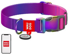 Nylon dog collar with QR code WAUDOG 15 mm wide, 25-35 cm long purple