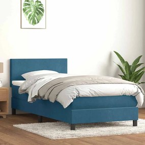 Κρεβάτι Boxspring με Στρώμα Σκούρο Μπλε 80x220 εκ. Βελούδινο - Μπλε