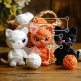 Intra Συλλεκτικό Ξύλινο Παζλ Plywood  4mm - Κροσέ κούκλες γάτας με νήματα Σε Ξύλινο Κουτί - Διαστάσεις Puzzle: 10x10 cm – 25 κομμάτια