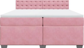 vidaXL Κρεβάτι Boxspring με Στρώμα Ροζ 200x200 εκ. Βελούδινο