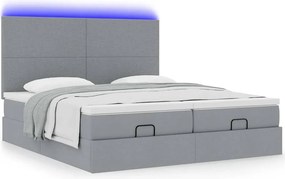 vidaXL Οθωμανικό κρεβάτι με στρώματα &amp; LEDs Ανοιχτό γκρι ύφασμα