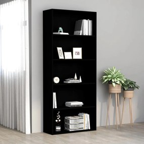vidaXL Βιβλιοθήκη με 5 Ράφια Μαύρη 80 x 30 x 189 εκ. Επεξ. Ξύλο