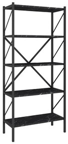 Βιβλιοθήκη Jocasta 212515 66x34x160cm Black Marble Effect Melamine, Metal